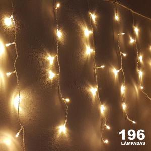 Pisca Cascata Led Branco Quente 196 Lampadas Sequencia 127V/4Mt - M/F