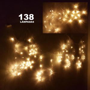 Pisca Cascata Led Branco Quente 138 Lampadas com Lua e Estrela 127V/3,5Mt com Controle -  C.o