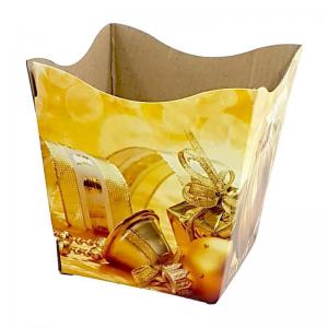 Cachepot Papelao Quadrado Natal Dourado 15X15X12