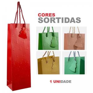 Sacola Presente para Vinho Lisa Sortidas 8X36X12Cm - Multiart