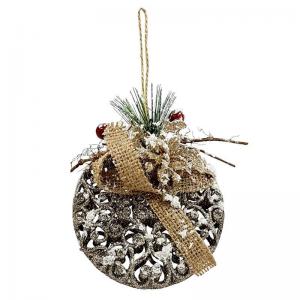 Enfeite Natal Bola Nevada com Glitter Champagne 12,5X9Cm - Multiart
