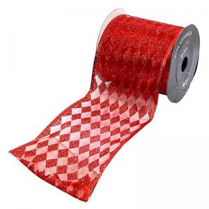 Fita Decorativa Aramada Losango Vermelho 914Mx10Cm - Rm Natal