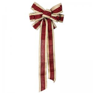 Enfeite Natal Laço Xadrez Juta com Vermelho 78X28C,- Master Christmas