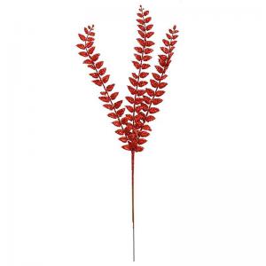 Haste de Folhas Natalina com Glitter X3 Vermelho