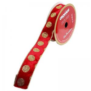 Fita Natal Aramada 3,8Cmx9,14Mt Veludo Vermelho Poa