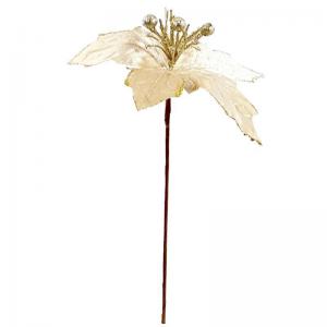Pick Poinsetia Natal C/ Glitter 37Cm Nude C/Dourado