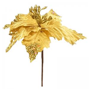 Pick Poinsetia Natal C/ Glitter 23 Cm Ouro