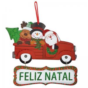 Enfeite Natal Placa Feliz Natal com Bonecos 36X24Cm - Cim