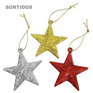 Enfeite Natal para Pendurar Estrelas Sortidos 6X6Cm - Fartex