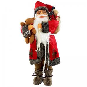 Enfeite Natal Papai Noel em Pé com Saco Presente e Urso 46Cm - Iracema