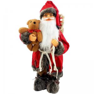 Enfeite Natal Papai Noel em Pé com Saco Presente e Urso 34Cm - Iracema
