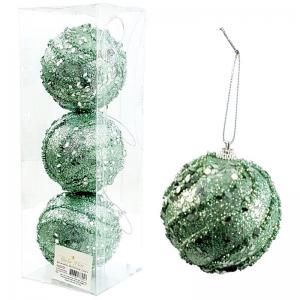 Bola Natal 120Mm Decorada com Glitter Verde Claro Caixa com 3 - Bela Flor