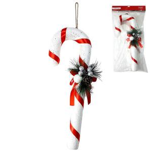 Enfeite Natal Bengala Decorada com Pinha Vermelho e Branco - Master Christmas