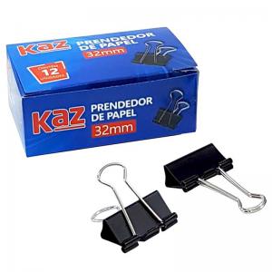 Prendedor Papel Metal Preto 32Mm com 12 - Kaz