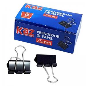 Prendedor Papel Metal Preto 25Mm com 12 - Kaz