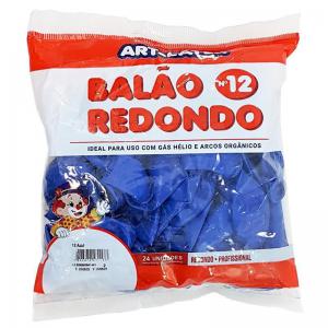 Balao Liso N.12 Redondo Linha Profissional Azul com 24 Unidades - Art-Latex