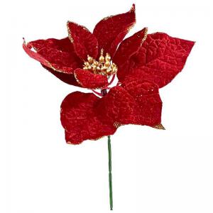 Pick Natal Poinsetia Vermelho C/Glitter Dourado 25Cm - Cromus