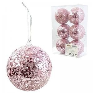 Bola Natal 80Mm com Paete Rose 6 Unidades - Cromus