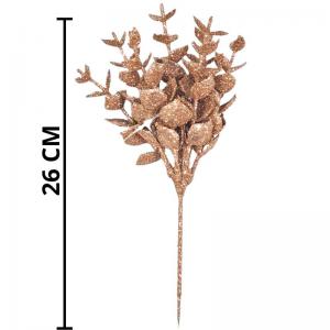 Pick Natal Folhagem Rose Gold com Glitter 26Cm - Multiart