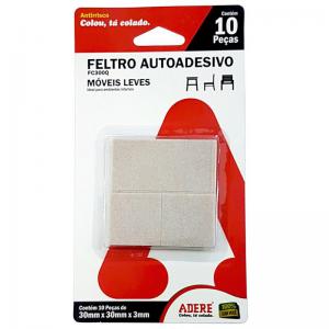 Protetor Multiuso Quadrado Antirrisco Feltro 30Mmx30Mmx3Mm com 10 Peças - Adere
