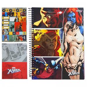 Caderno 10 Matéria com 160 Folhas Capa Dura Bolsa e Adesivo Marvel X-Men Unidade - São Domingos