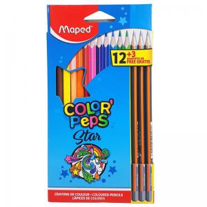 Lápis de Cor Maped Color Peps Stars 12 Cores + Brinde