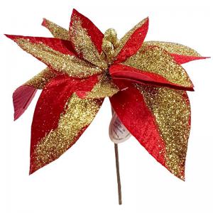 Enfeite Natal Flor Bico Papagaio Vermelho com Glitter 30Cm - Wincy Natal