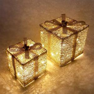 Enfeite Natal Caixa Presente Decorada Led Branco Quente com 2 P-19X15Cm G-25X20Cm - Wincy Natal