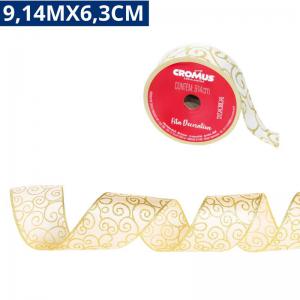 Fita Decorativa Aramada Poliester Estampa Caracol Vermelho 9,14Mx6,3Cm
