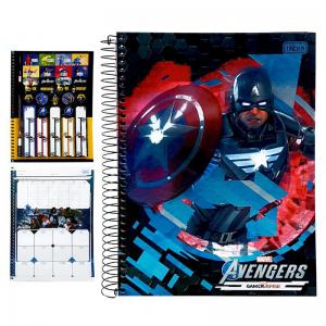 Caderno 10X1 160 Folhas Bolsa e Adesivo Marvel Avengers Game - Tilibra