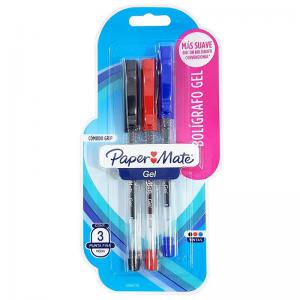 Caneta Gel Econogel Azl,Preta e Vermelha com 3 Unidades - Papermate