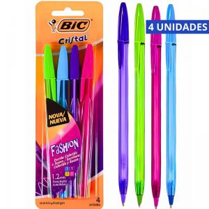 Caneta Bic Cristal Fashion Esferográfica 1.2Mm Colorida Kit com 4