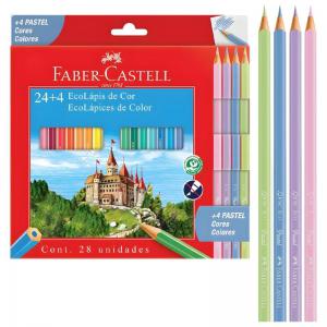 Lápis de Cor Inteiro 24 Cores Ecolapis com + 4 Cores Pastel Faber-Castell