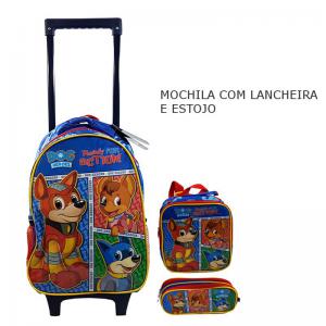 Mochila com Rodinha Inf. Dog Heroes Grande com Lancheira e Estojo 48X30X15Cm - Seanite