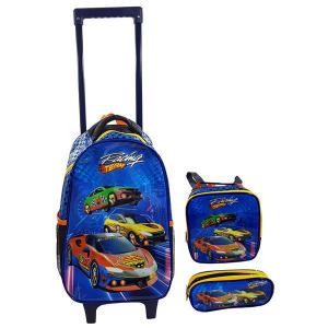 Mochila com Rodinha Inf. Racing Team Grande com Lancheira e Estojo 48X30X15Cm - Seanite