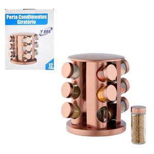 Porta Condimentos Giratório Inox Rose Gold 13 Peças