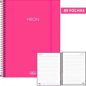 Caderno 1X1 80 Folhas Capa Plástica Neon Pink Unidade - Tilibra