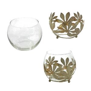 Vaso Vidro Transparente Liso com Suporte Branco Envelhecido Decorado 10Cm - Grillo