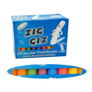 Giz Escolar Colorido Plastificado Caixa com 50 Unidades - Zig Giz