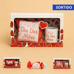 Kit Presente Mãe Almofada Bala e Caneca Plástica