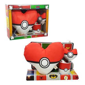 Kit Presente Pokémon: Almofada Coração, Caneca e Chaveiro