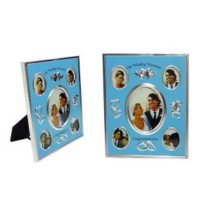 Porta Retrato Metal para 5 Fotos 9X13 e 5X5 para Casamento Azul Vertical - C.o