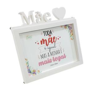 Porta Retrato Plastico 15X20Cm Vertical com Frase Mãe Branco - Fu Xing