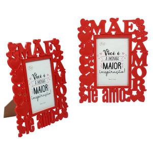 Porta-Retrato Plástico Vermelho 10X15 com Frase para Mãe Presente Decorativo