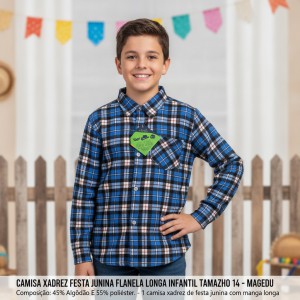 Camisa Xadrez Festa Junina Flanela Manga Longa Infantil Tamanho 14 - Magedu