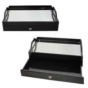 Bandeja Decorativa Preta Espelhada com Gaveta - Fabbri 52X32Cm