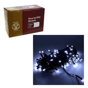 Pisca Natal Led Branco Frio 100 Lamp.fixo Fio Verde 127V 10 Metros Macho e Femea