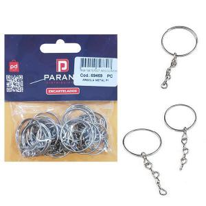 Kit 20 Argolas para Chaveiro com Corrente Fina em Metal Prata