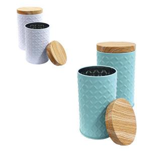 Pote Decorativo Metal Tampas Madeira 420Ml