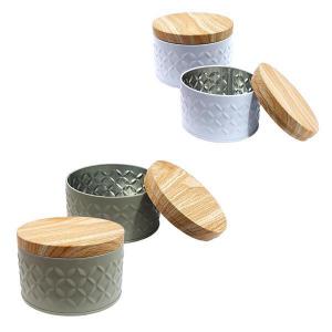 Pote Metal Redondo 460Ml Tampa Madeira Decorativo